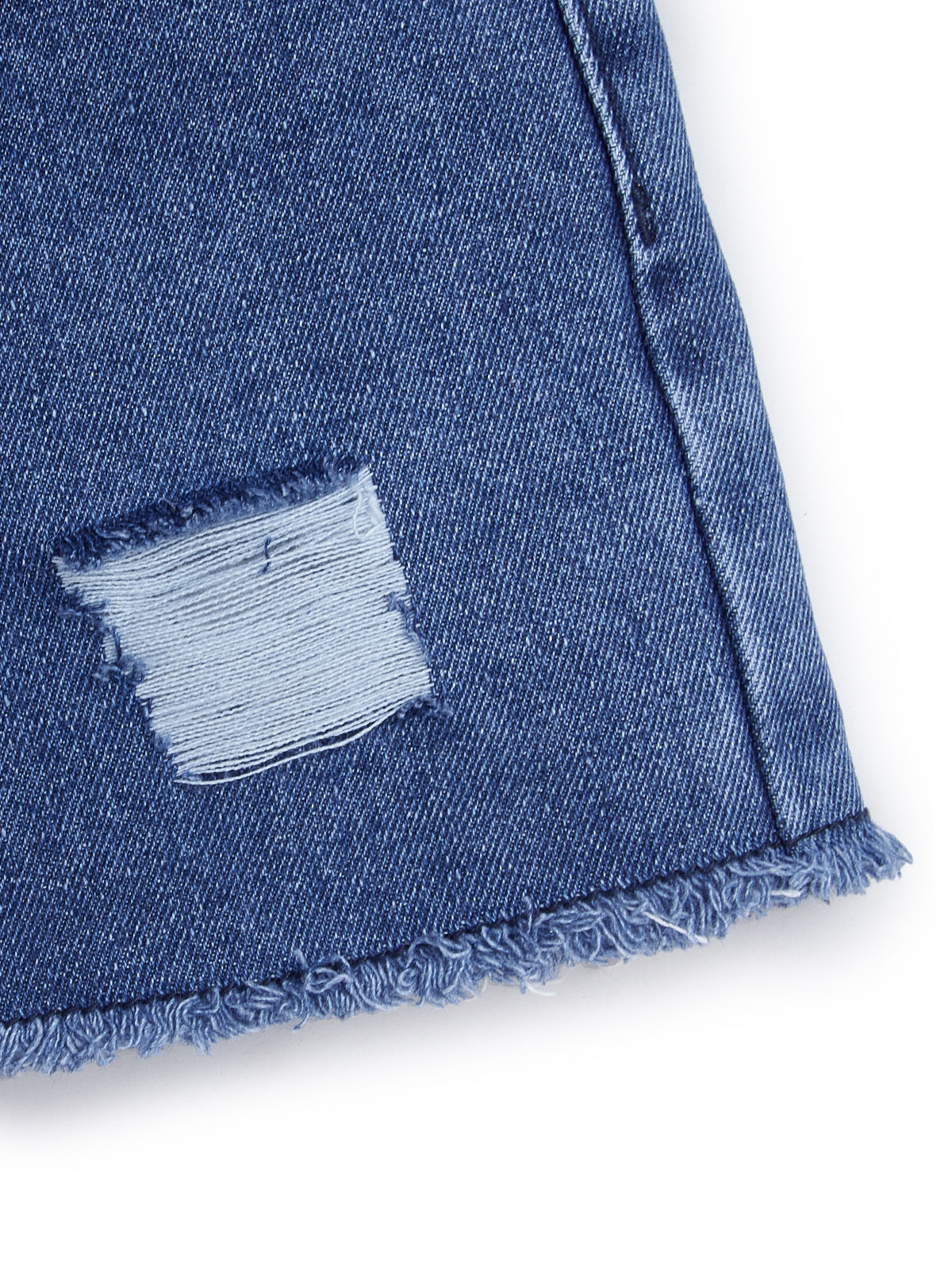 Knit N Knot Girls Blue Cloud Washed Tearing Open Fringe Shorts