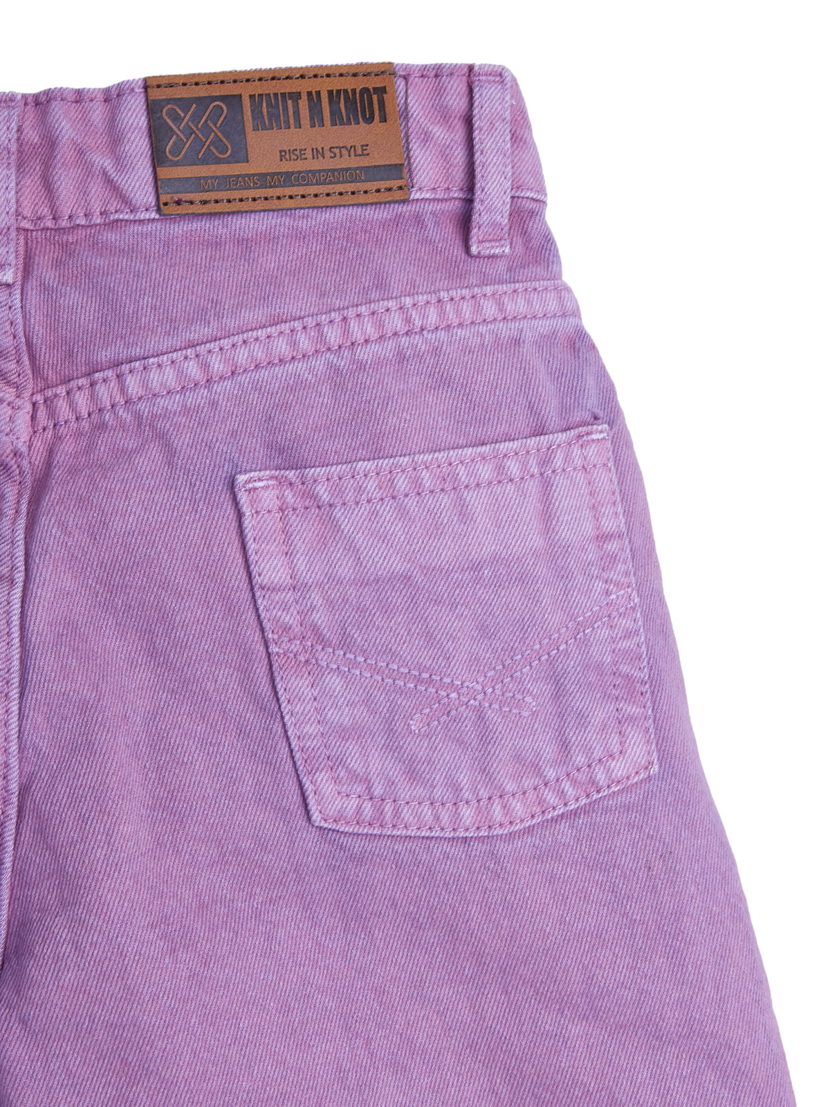 Knit N Knot Girl's Kids Lavender Light Purple Wide Leg Flared Fit Relaxed Loose Colour High Waist Frayed Bottom Jeans | Regular Casual Festival Occassional Wear | Non Stretch | Adjustable Waist