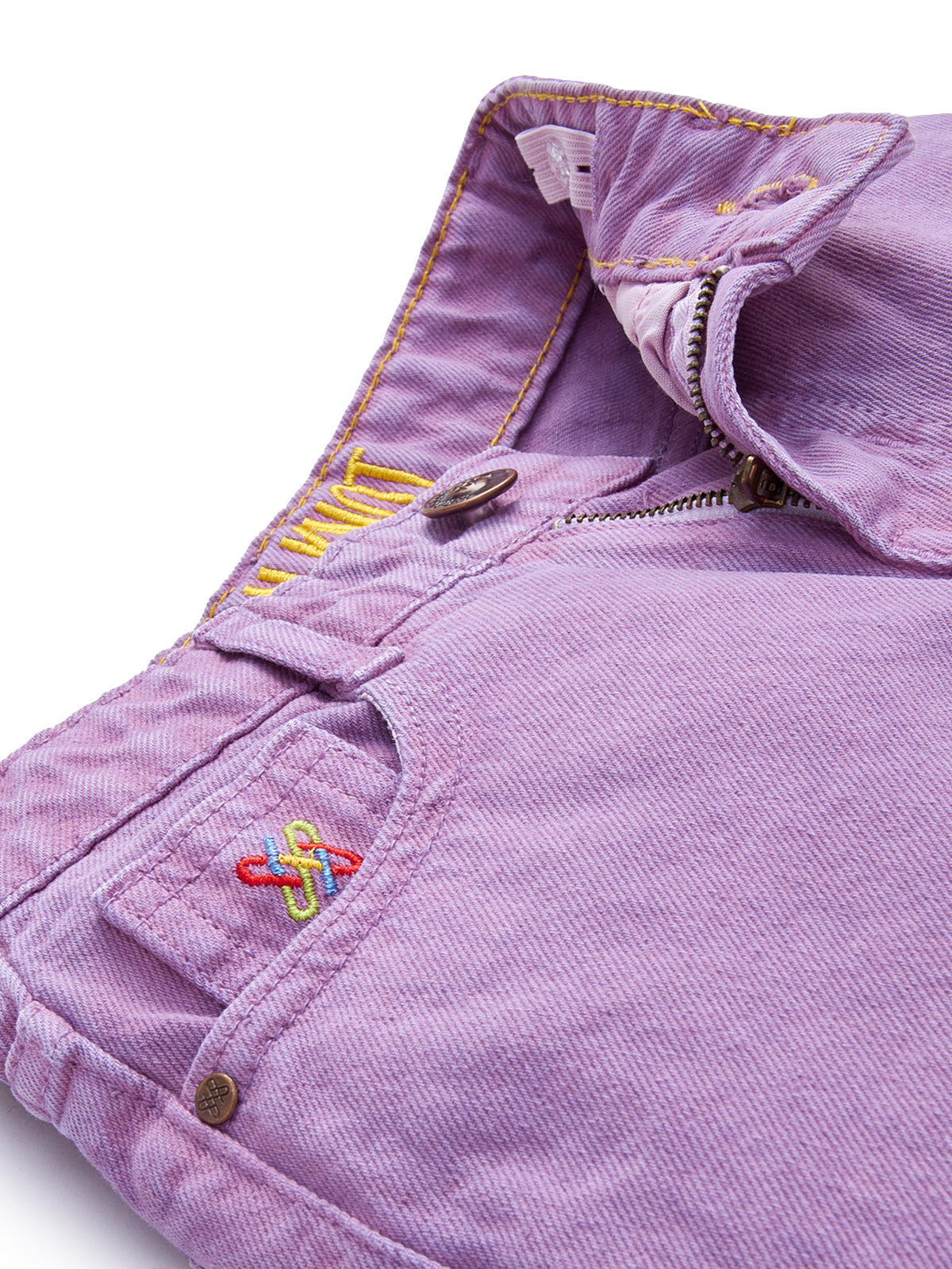 Knit N Knot Girl's Kids Lavender Light Purple Wide Leg Flared Fit Relaxed Loose Colour High Waist Frayed Bottom Jeans | Regular Casual Festival Occassional Wear | Non Stretch | Adjustable Waist