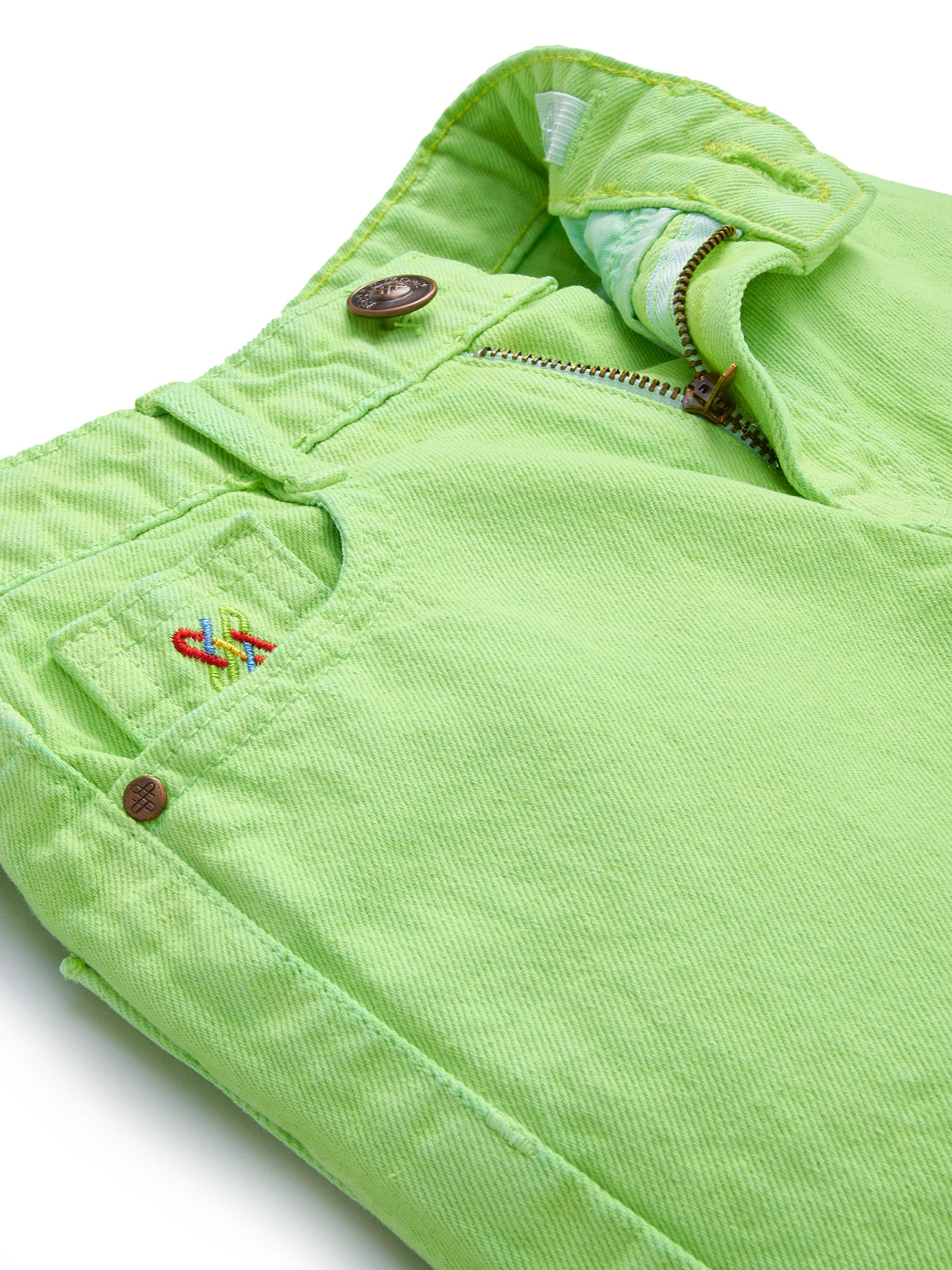 Knit N Knot Girl's Kids Lime Fresh Green Wide Leg Flared Fit Relaxed Loose Colour High Waist Frayed Bottom Jeans | Regular Casual Festival Occassional Wear | Non Stretch | Adjustable Waist