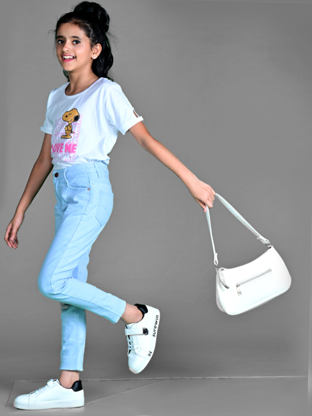 Knit N Knot Girls' Slim Fit Low Waist Stretchable Light Blue Jeans