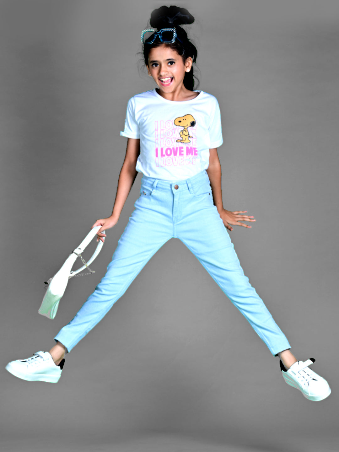 Knit N Knot Girls' Slim Fit Low Waist Stretchable Light Blue Jeans