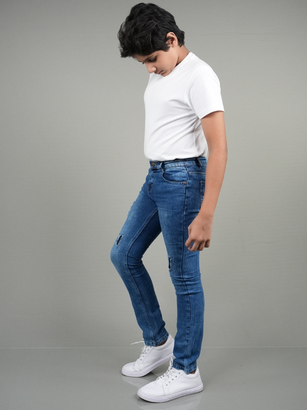 Cool Dude Vibe Blue Ripped- Slim Fit Jeans