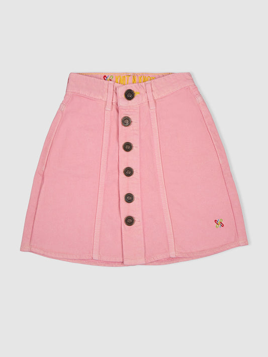 Knit N Knot Girls' Pink Denim Skirt with Front Buttons & Adjustable Waistband