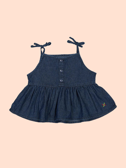 Knit N Knot Girls' Soft Denim Top & Palazzo Co-Ord Set with Tie-Up Straps