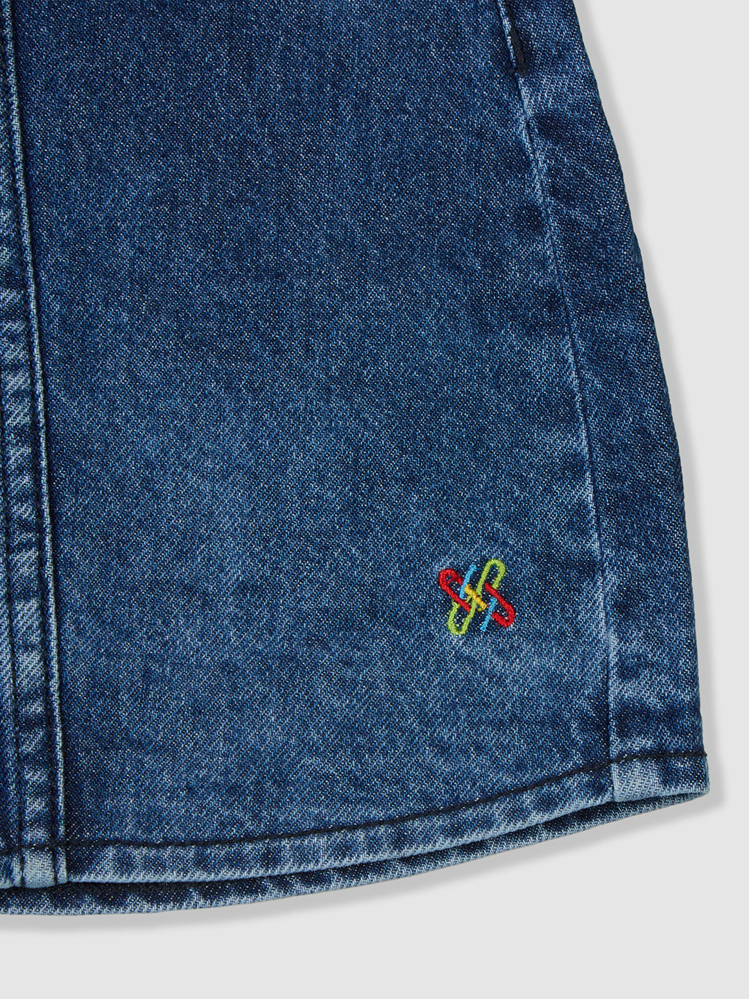 Knit N Knot Girls' Blue Faded Knee Length Button Embellished Cotton Denim Casual Skirt