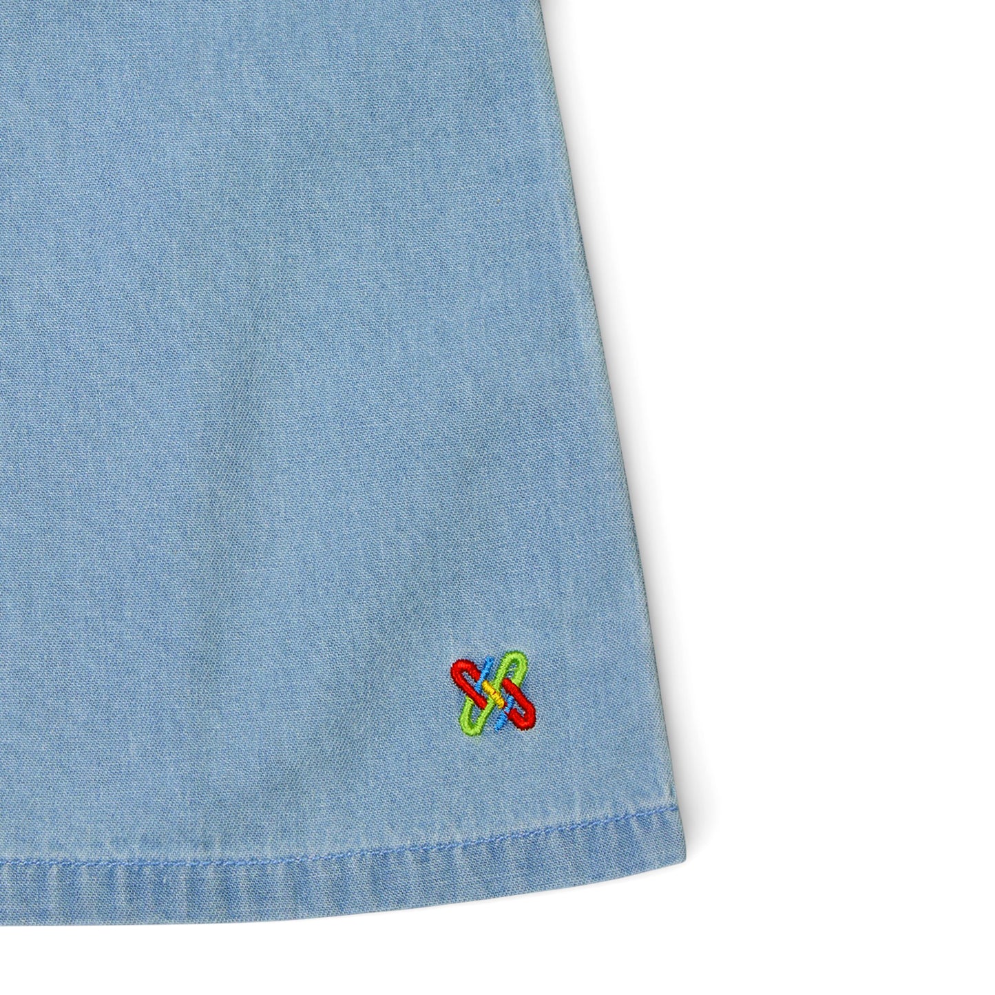 Knit N Knot Girls' Light Blue Denim Dress with Stylish Stitch and Puff Sleeves