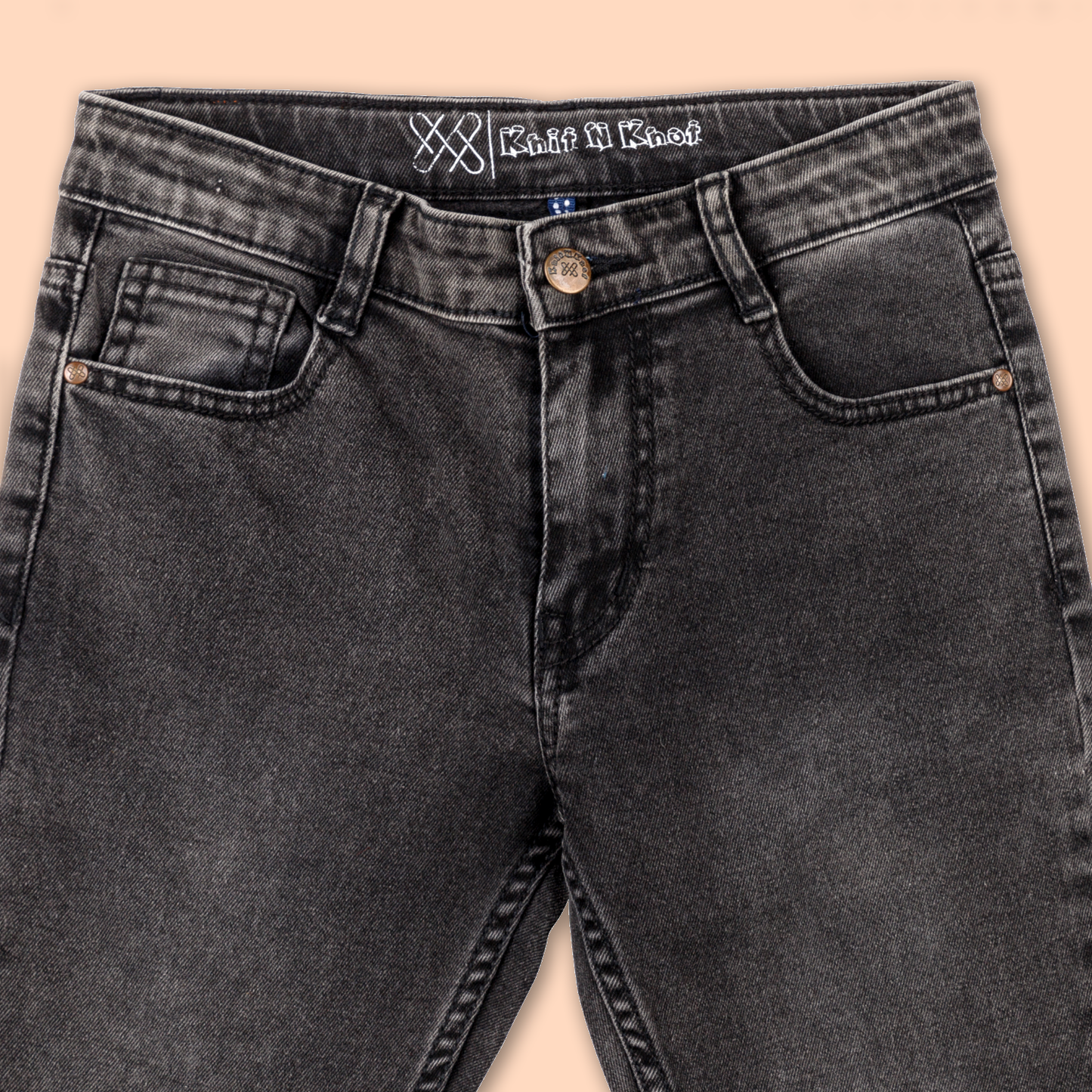 Knit N Knot Boys' Slim Fit Stretchable Black Faded Jeans