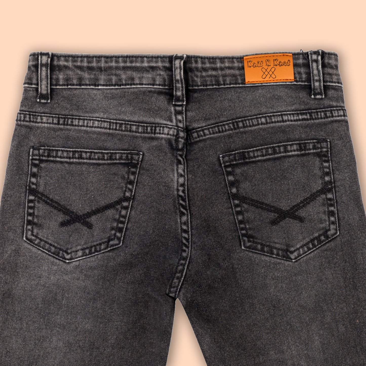 Knit N Knot Boys' Slim Fit Stretchable Black Faded Jeans