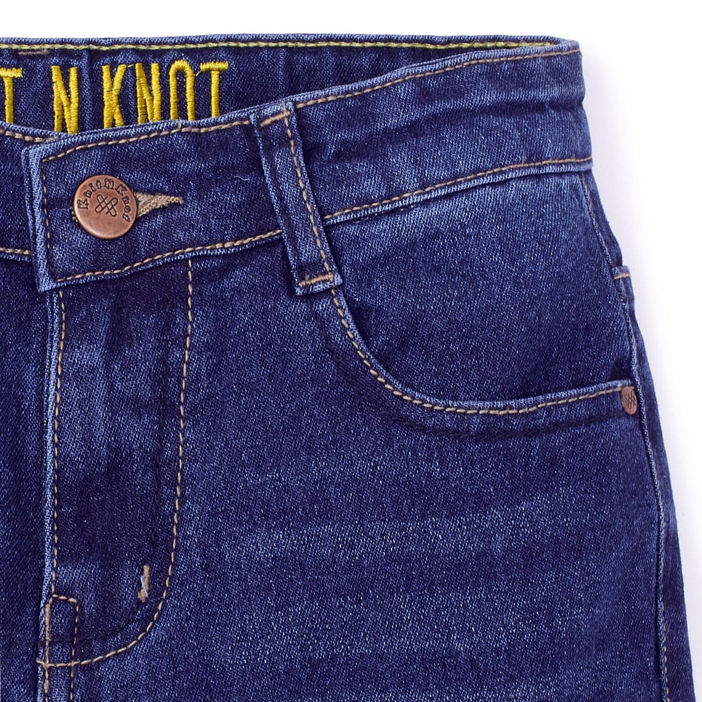 Knit N Knot Boys' Slim Fit Stretchable Indigo Faded Jeans