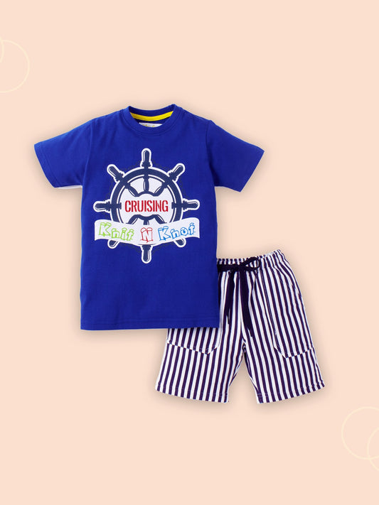 Knit N Knot Boys' Royal Blue Nautical Print T-shirt and Shorts Combo Set
