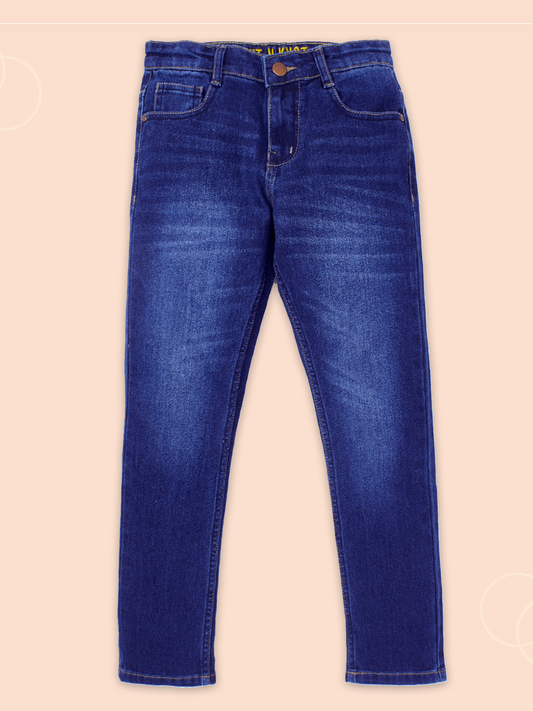 Knit N Knot Boys' Slim Fit Stretchable Indigo Faded Jeans