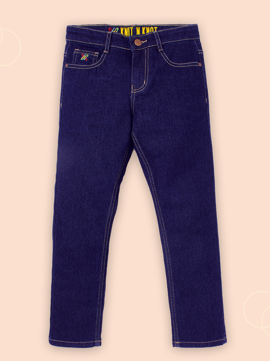 Knit N Knot Boys' Slim Fit Stretchable Raw Indigo Jeans