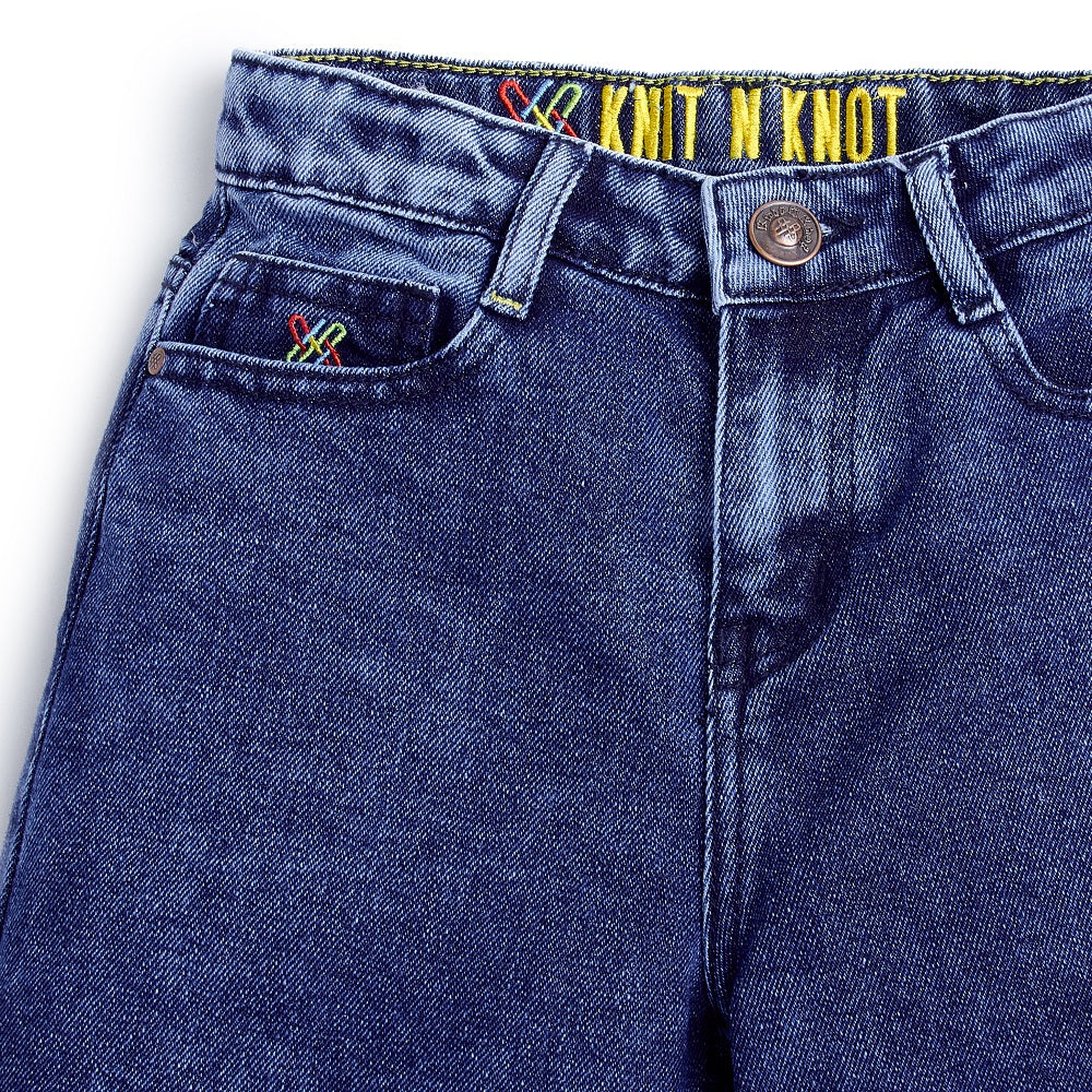 Knit N Knot Girls' Wide Flaring Fit High Waist Blue Cloud Jeans