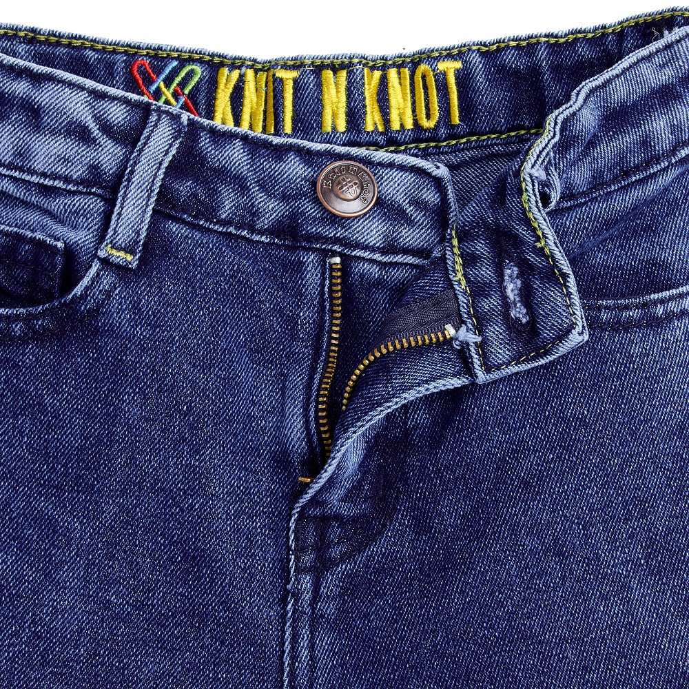 Knit N Knot Girls' Wide Flaring Fit High Waist Blue Cloud Jeans