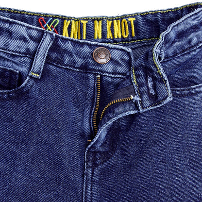 Knit N Knot Girls' Wide Flaring Fit High Waist Blue Cloud Jeans