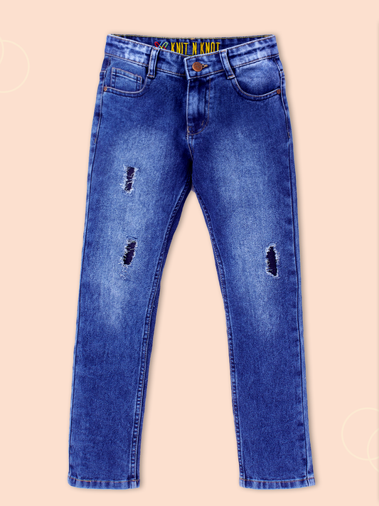 Cool Dude Vibe Blue Ripped- Slim Fit Jeans