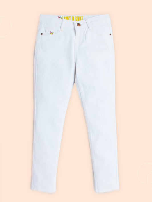 Knit N Knot Girls' Slim Fit Low Waist Stretchable White Jeans