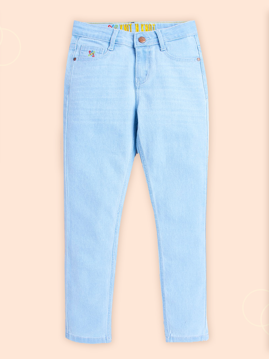 Knit N Knot Girls' Slim Fit Low Waist Stretchable Light Blue Jeans