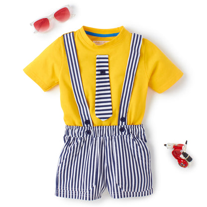 Knit N Knot Boys' Yellow T-shirt and Shorts with Suspender Combo Set