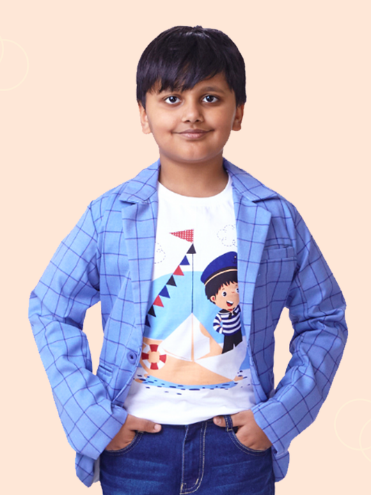 Melange Blue Blazer & Tshirt