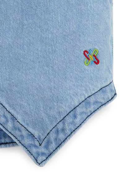 Knit N Knot Girls' Light Blue Cotton Denim Waistcoat Style Sleeveless Denim Top with Front Buttons