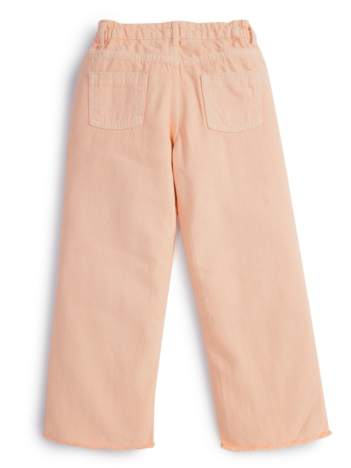 Knit N Knot Girls' Peach Wide Flaring Fit Cotton Denim Jeans with Fringed Hem