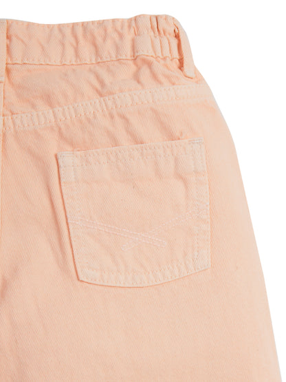 Knit N Knot Girls' Peach Wide Flaring Fit Cotton Denim Jeans with Fringed Hem