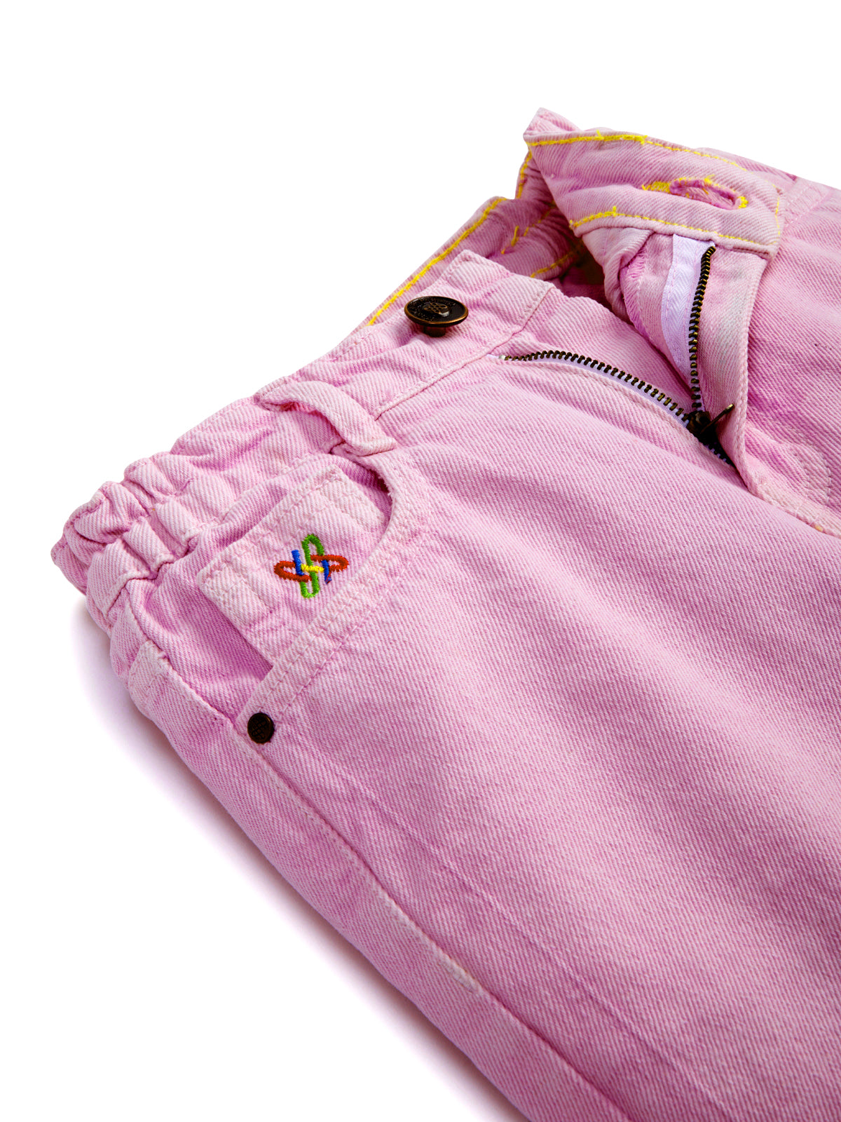 Knit N Knot Girls' Pink Wide Flaring Fit Cotton Denim Jeans with Fringed Hem