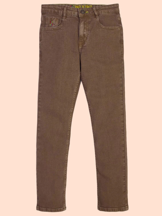 Knit N Knot Boys' Slim Fit Stretchable Brown Jeans