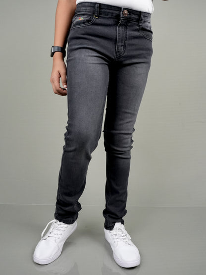 Knit N Knot Boys' Slim Fit Stretchable Black Faded Jeans
