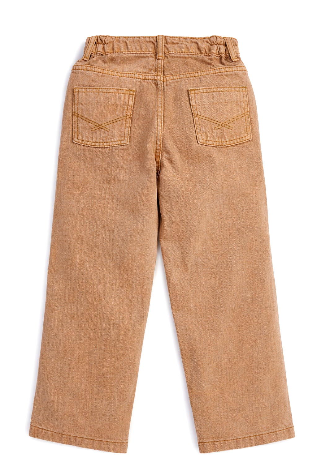 Knit N Knot Girls Tan Brown Wide Leg Cotton Denim Jeans with Elasticated Waist