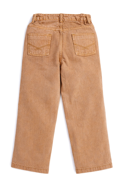Knit N Knot Girls Tan Brown Wide Leg Cotton Denim Jeans with Elasticated Waist