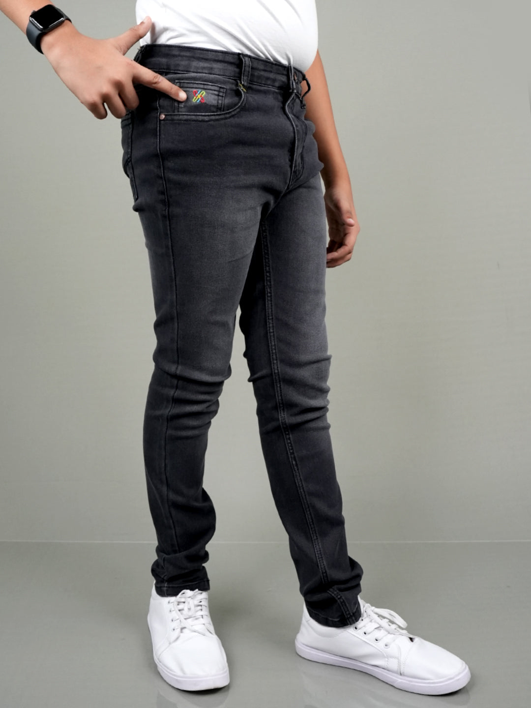 Knit N Knot Boys' Slim Fit Stretchable Black Faded Jeans