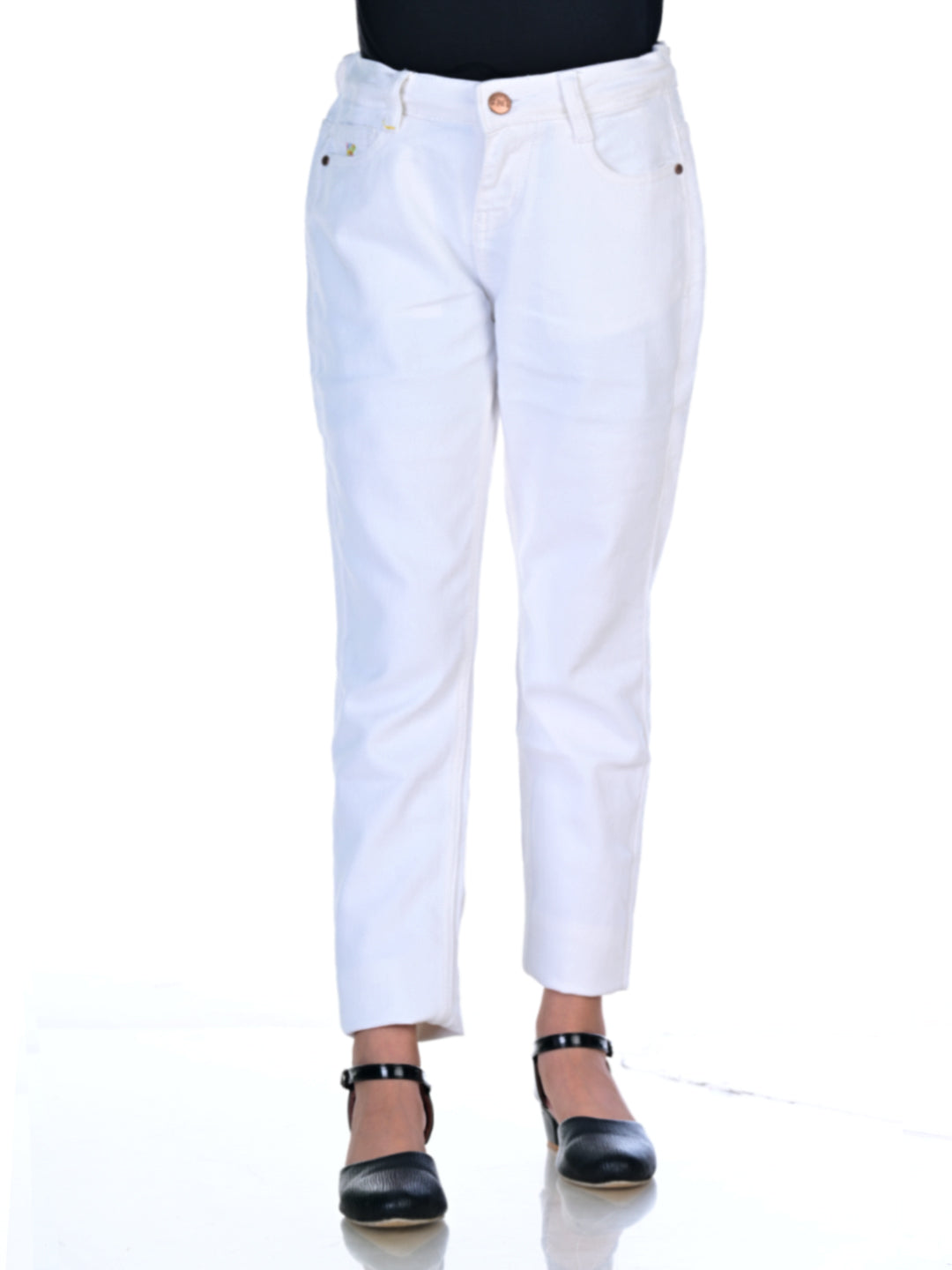 Knit N Knot Girls' Slim Fit Low Waist Stretchable White Jeans