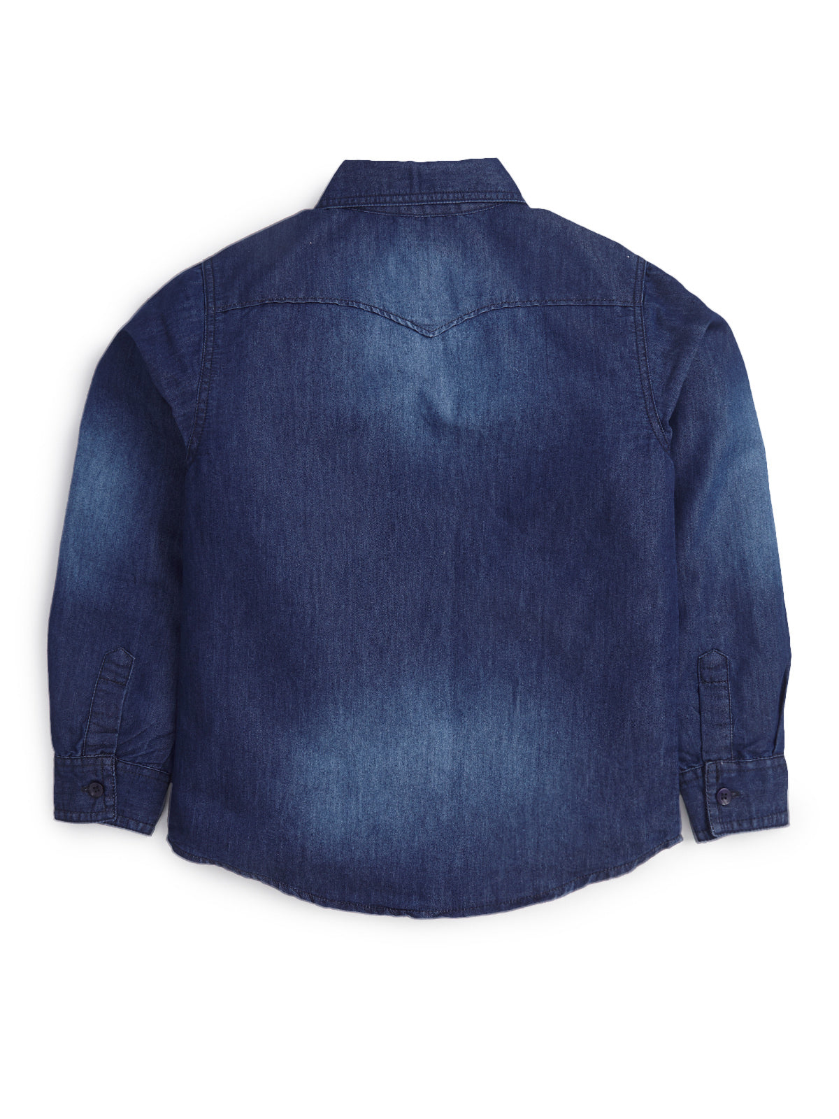 Knit N Knot Boys Denim Casual Shirt Full Sleeves, Stone-Washed Indigo Blue, Double Chest Pockets, Stylish Kids Jeans Shirt, Western Look Cotton Jacket