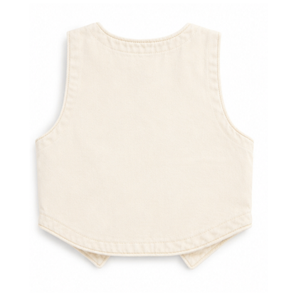 Knit N Knot Girls Beige Solid Sleeveless Waistcoat | Premium Textured Round-Neck Button Closure Casual, Party Vest Jacket Top| Stylish Casual Layering Jacket