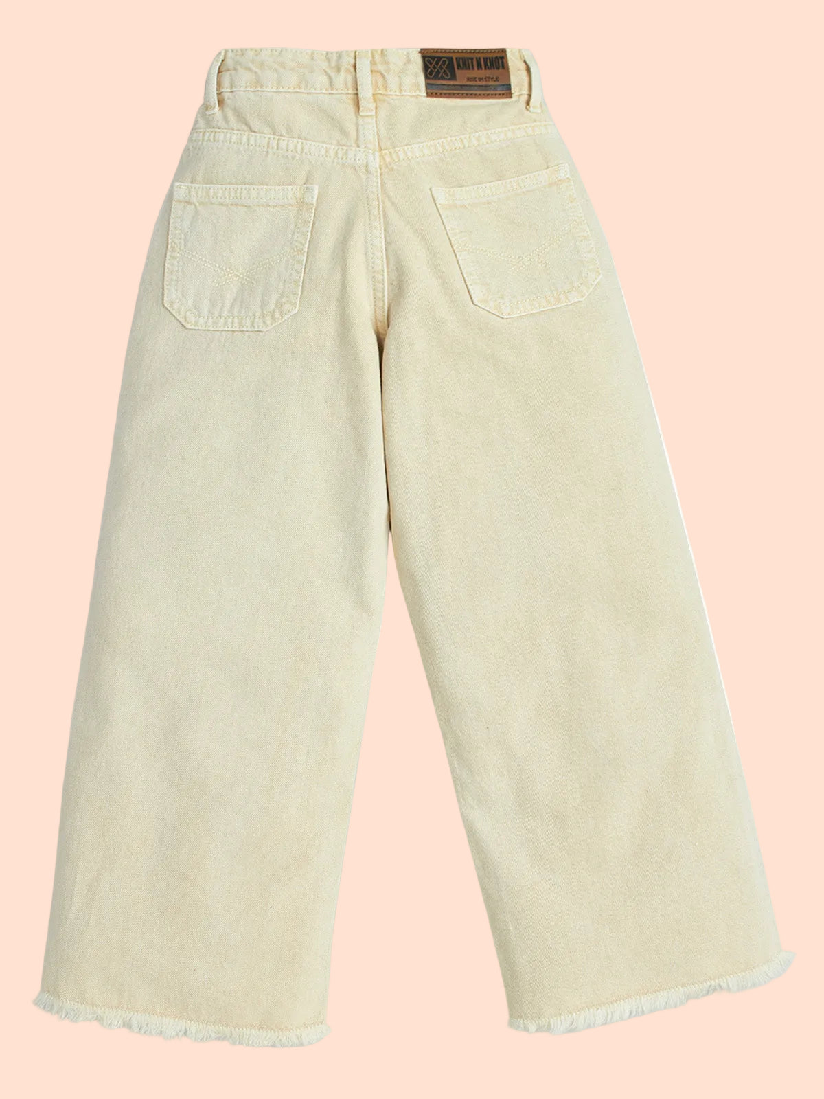 Knit N Knot Girls' Wide Flaring Fit High Waist Beige Jeans