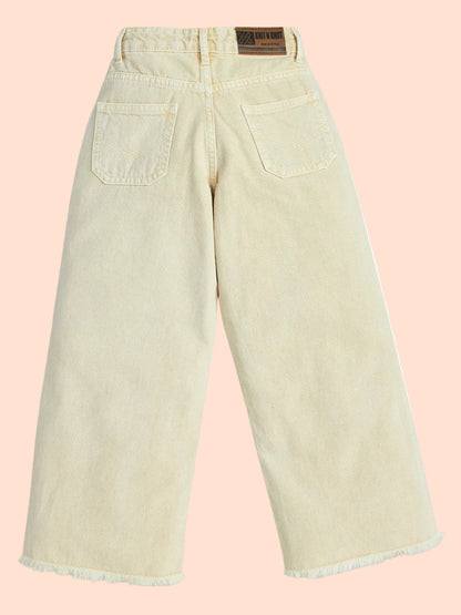 Knit N Knot Girls' Wide Flaring Fit High Waist Beige Jeans