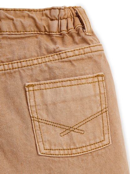 Knit N Knot Girls Tan Brown Wide Leg Cotton Denim Jeans with Elasticated Waist