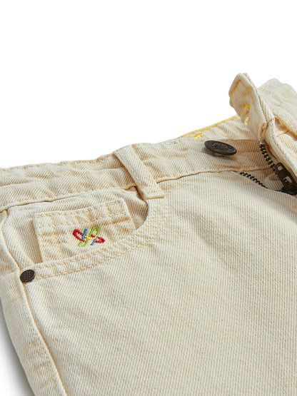 Knit N Knot Girls' Wide Flaring Fit High Waist Beige Jeans