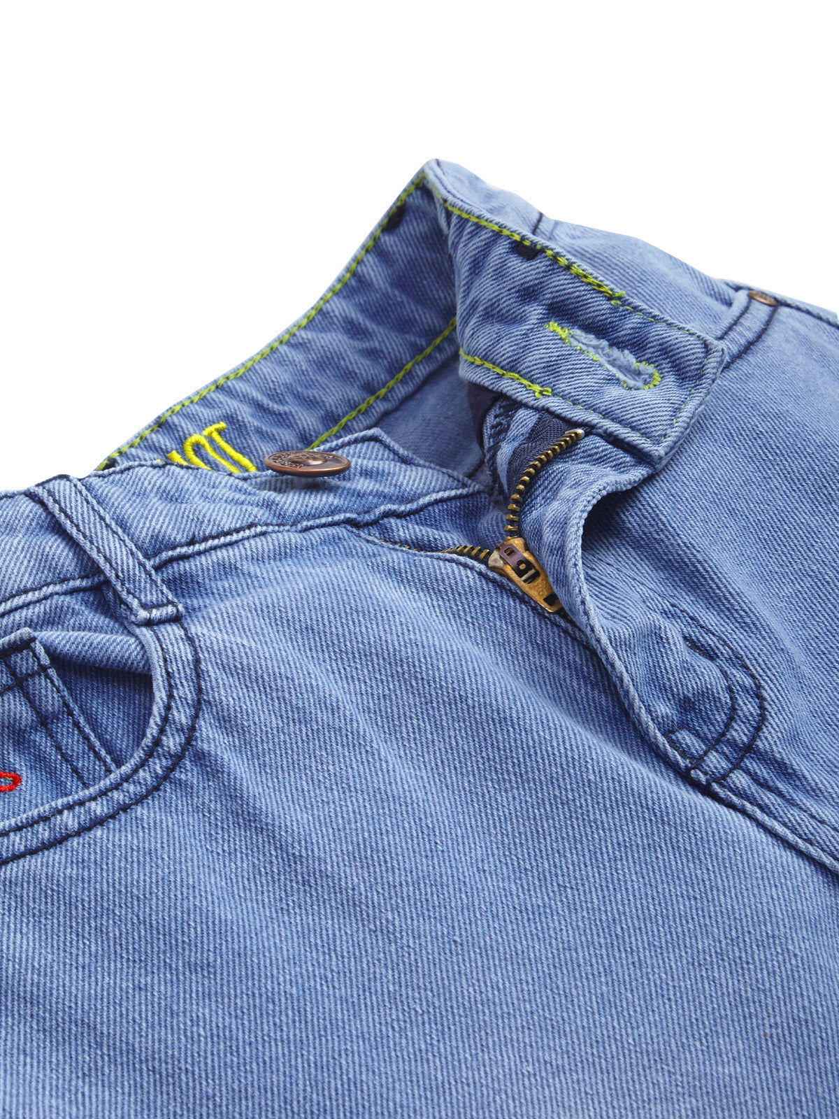 Knit N Knot Girls' Wide Flaring Fit High Waist Heavy Faded Blue Fringed Bottom Jeans