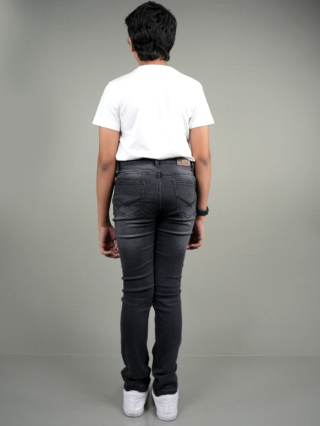 Knit N Knot Boys' Slim Fit Stretchable Black Faded Jeans