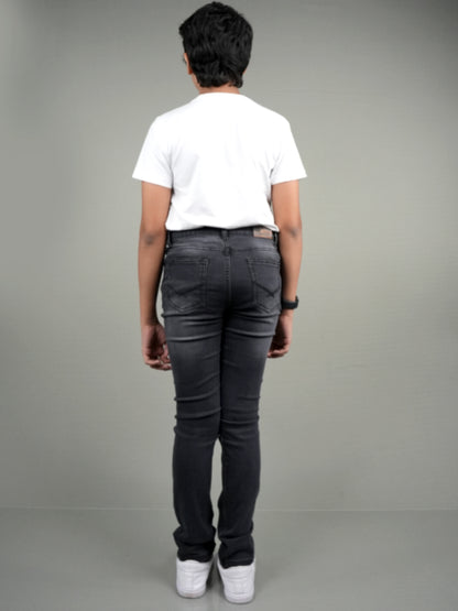 Knit N Knot Boys' Slim Fit Stretchable Black Faded Jeans