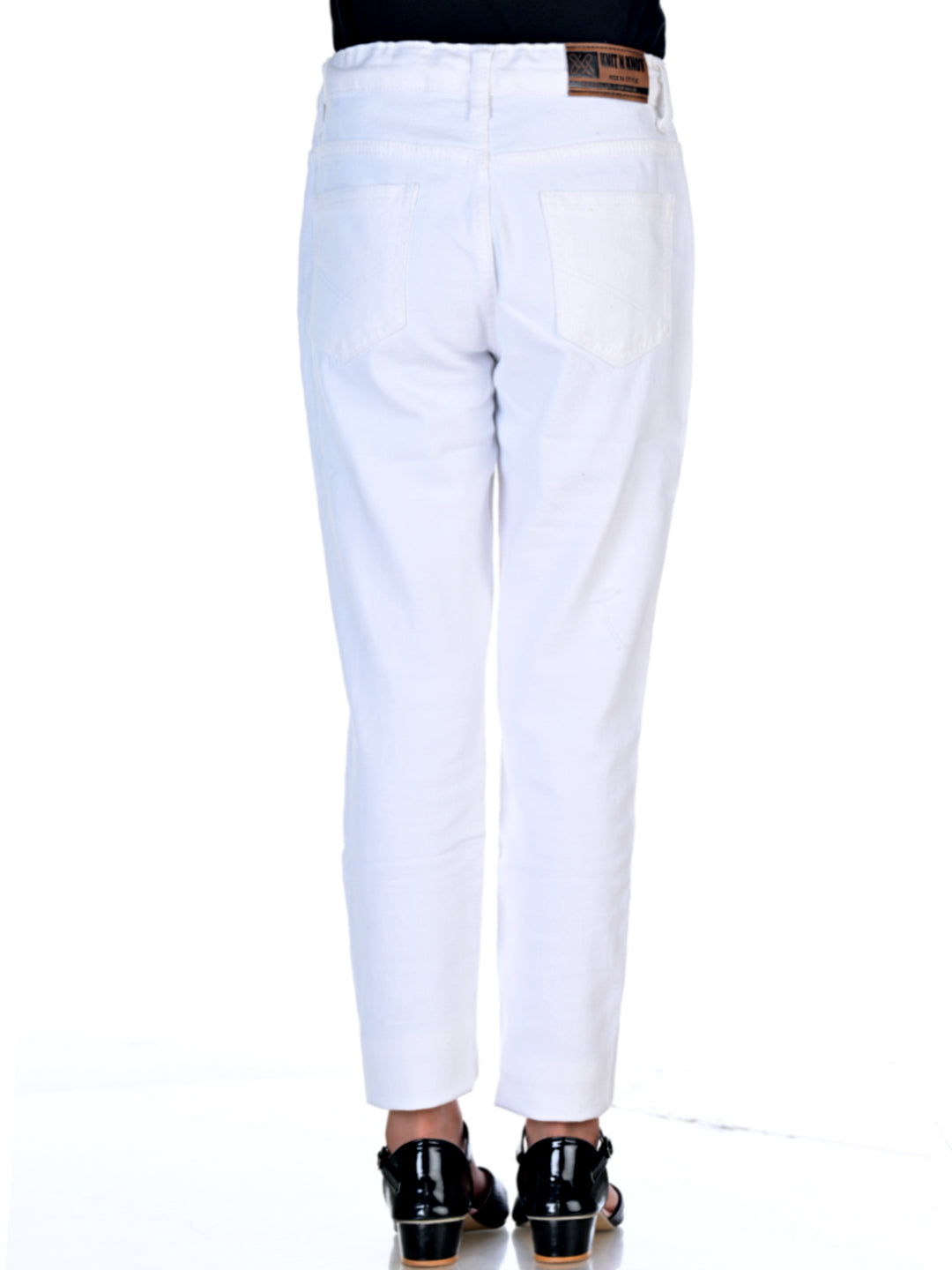 Knit N Knot Girls' Slim Fit Low Waist Stretchable White Jeans