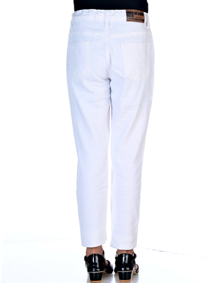 Knit N Knot Girls' Slim Fit Low Waist Stretchable White Jeans