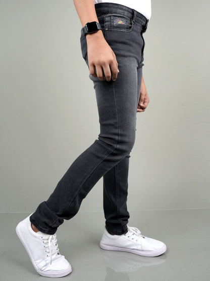 Knit N Knot Boys' Slim Fit Stretchable Black Faded Jeans