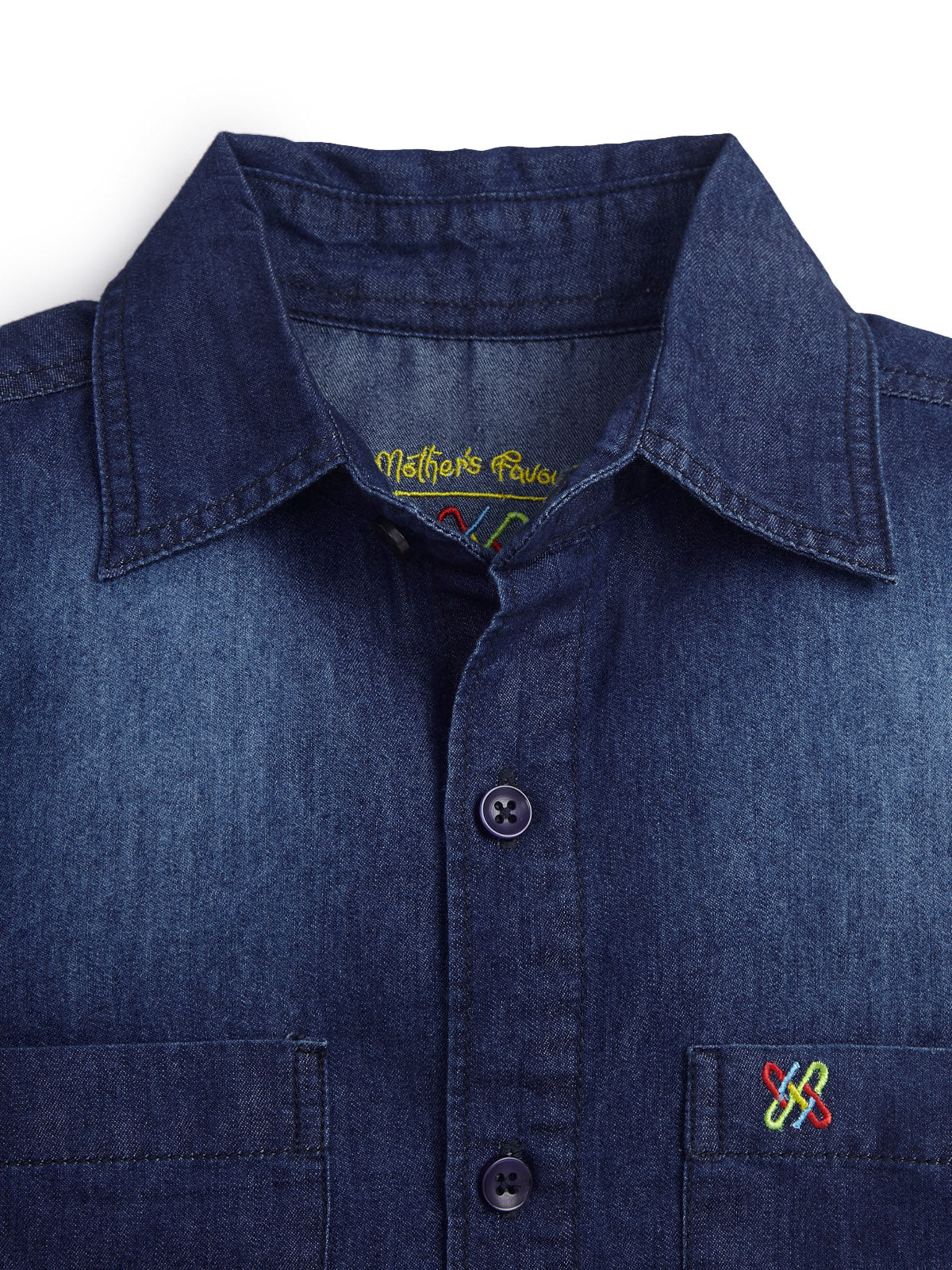 Knit N Knot Boys Denim Casual Shirt Full Sleeves, Stone-Washed Indigo Blue, Double Chest Pockets, Stylish Kids Jeans Shirt, Western Look Cotton Jacket