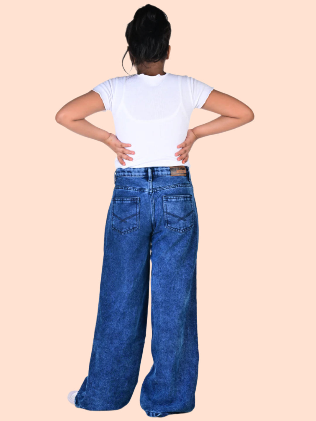 Knit N Knot Girls' Wide Flaring Fit High Waist Blue Cloud Jeans