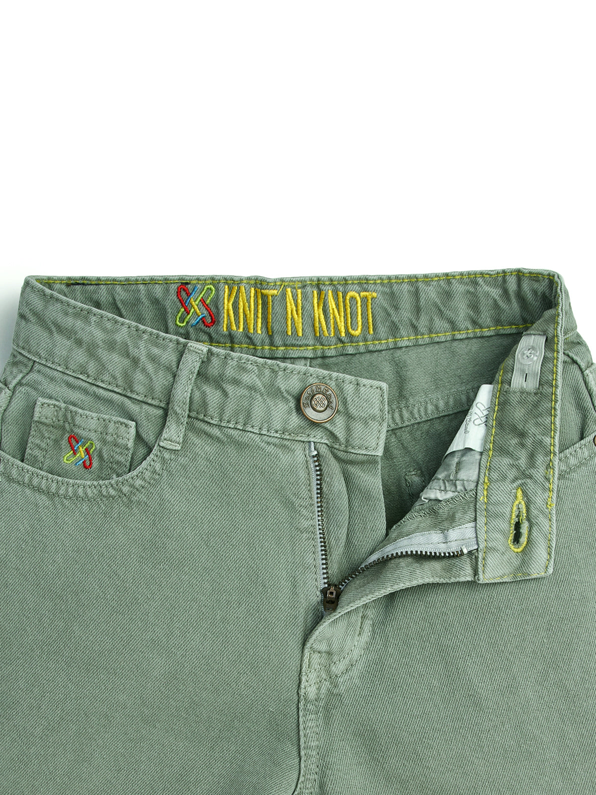 Knit N Knot Girl's Kids Olive Grey Green Wide Leg Flared Fit Relaxed Loose Colour High Waist Frayed Bottom Jeans | Regular Casual Festival Occassional Wear | Non Stretch | Adjustable Waist
